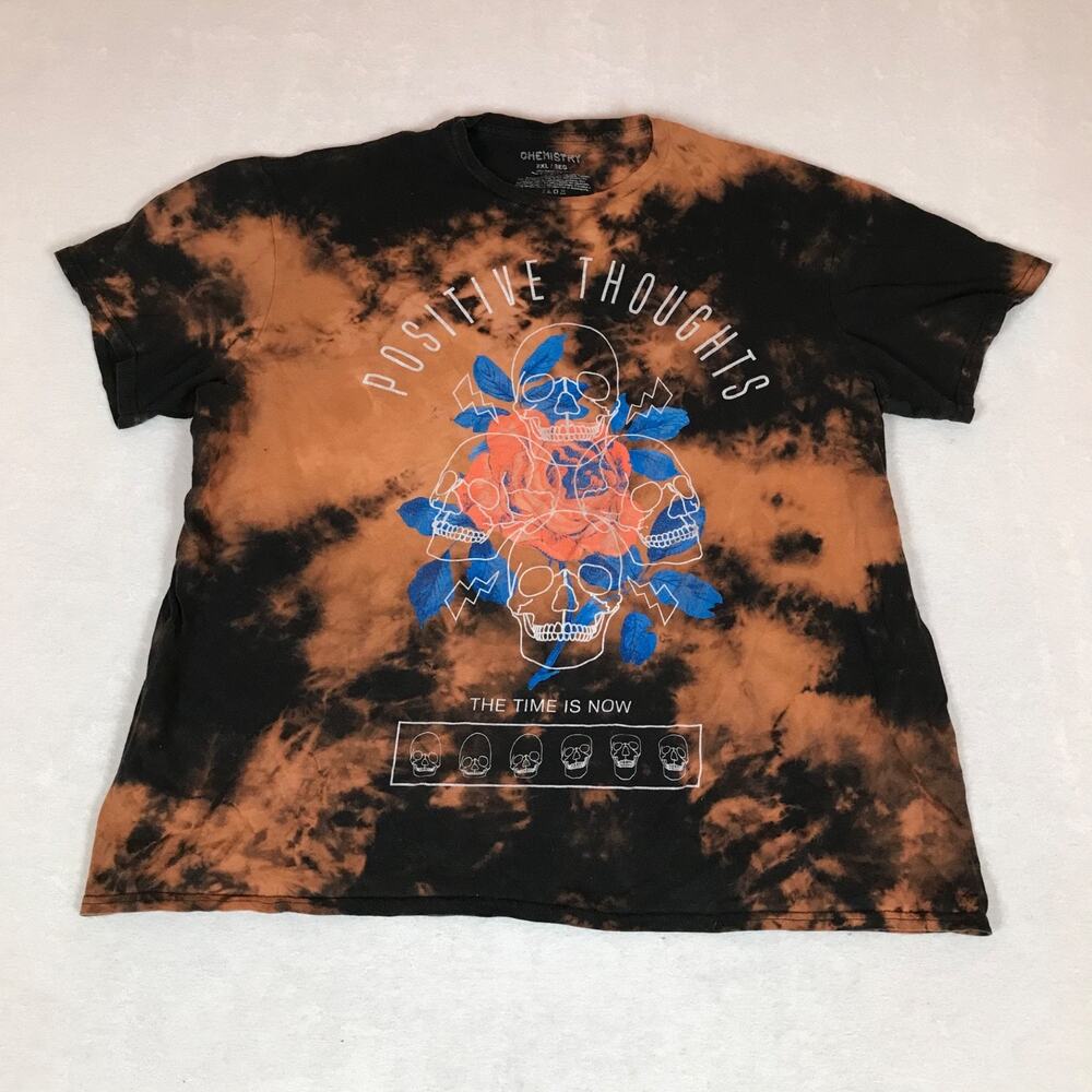 Chemistry Grunge Skull Lighting Bolt Acid Wash Cotton Black Tee XXL